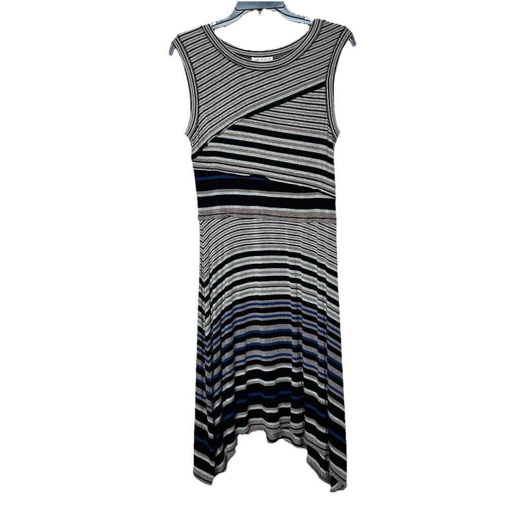 MSSP Dress Sleeveless Midi Asymmetrical Striped Pullover Stretchy Preppy Career